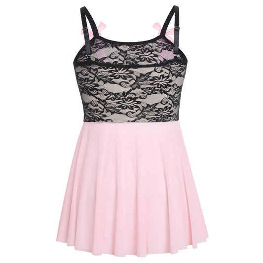 ABAFIP Men‘s Lace Babydoll Dress Sheer See Through Crossdresser Lingerie Mesh Nightgown Femboy Outfit Light Pink Medium