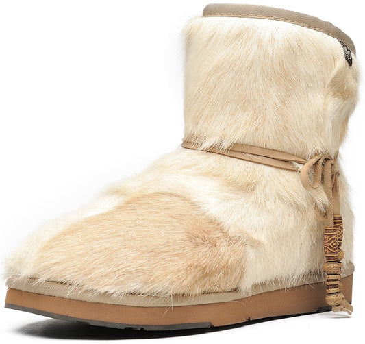 AUMU Women's Classic Mini Sheepskin Winter Boot Fur Boot White Size 10
