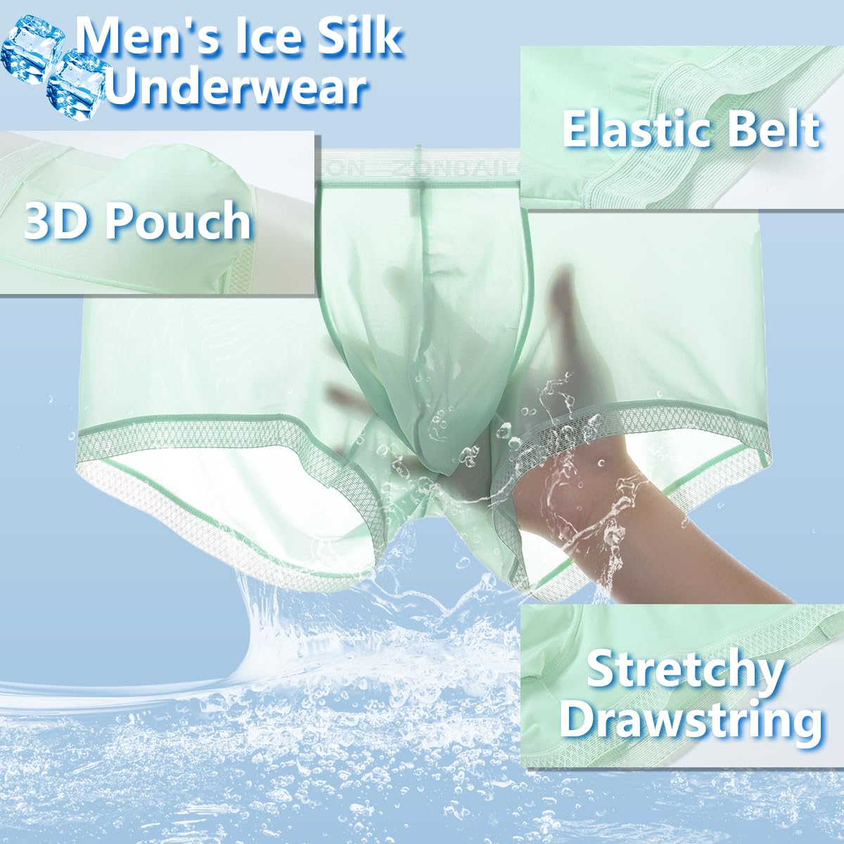 HASWECHYS Men's Sexy Underwear Ice Silk Sheer Boxer Briefs See Through Mesh Ultra Thin Transparent Trunk 1 Light Green L