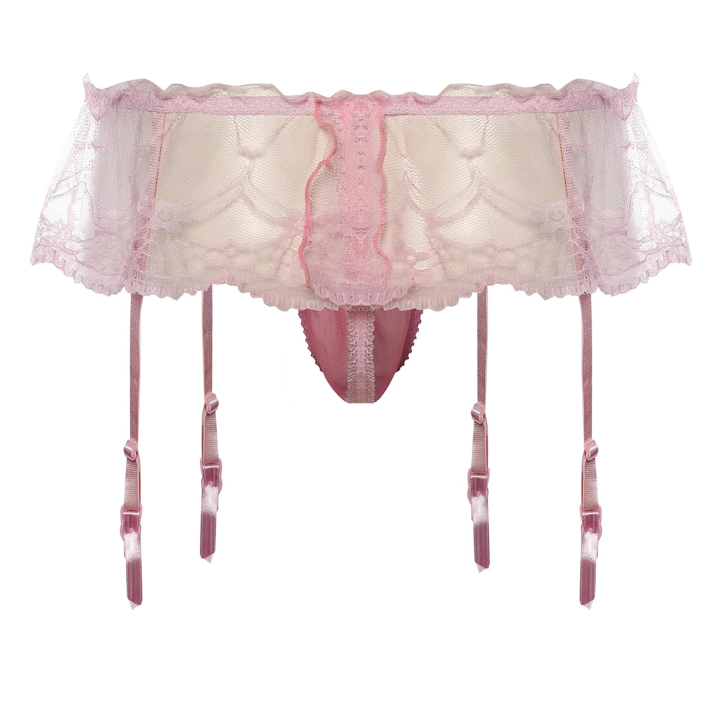 WINTOFW Lace Sissy Pouch Panties for Men Crossdressers Men's Lingerie Skirt G-String Underwear Briefs with Garters