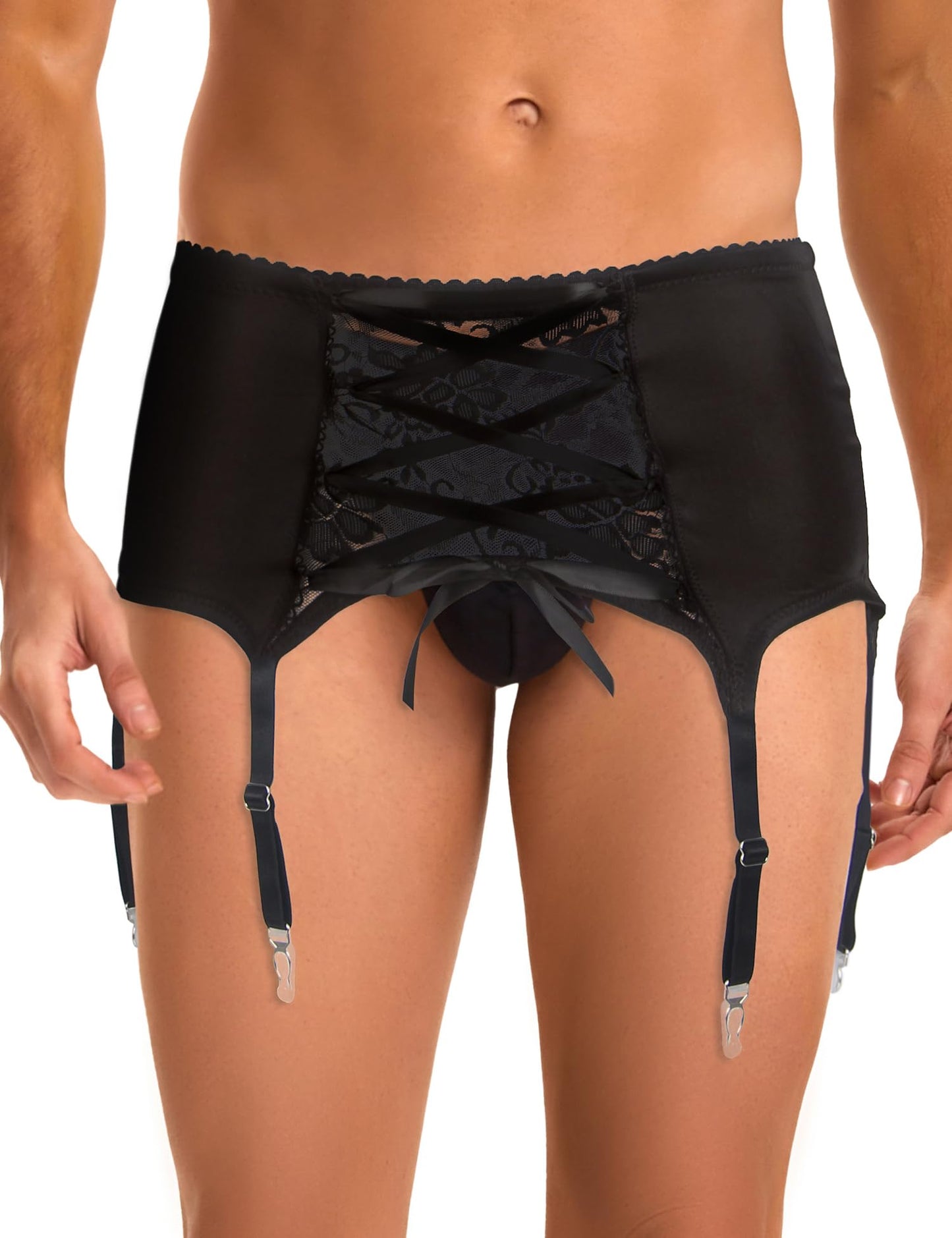 ohyeahlady Men's Sissy Gaters Belt Thong Panties lingerie Crossdressing G-string Bikini Briefs Underwear Suspender Garter Belt Black