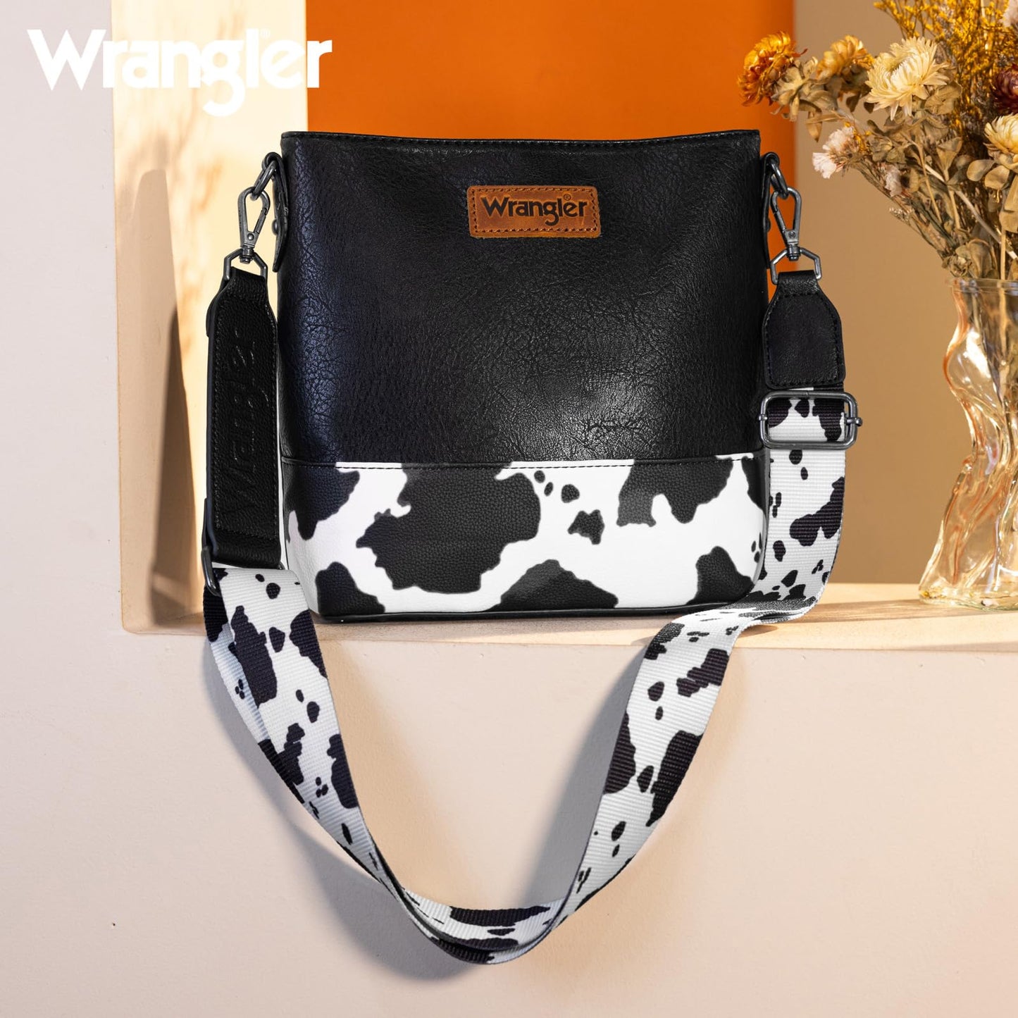 Wrangler Crossbody Purse Cow Print Cross Body Bag Womens Shoulder Bag Medium Handbag Messenger Bag WG20-83601BK