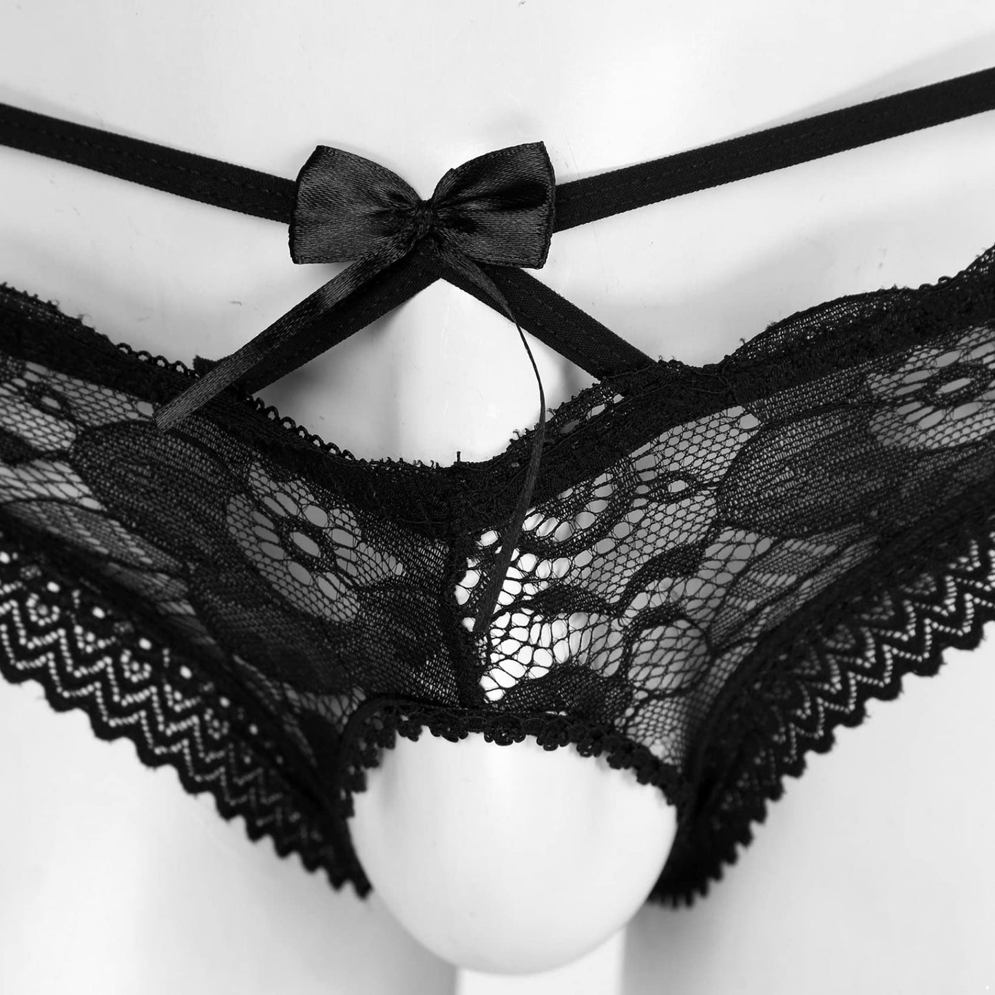 Hedmy Men's Sexy Lingerie Sissy Gay Thongs Briefs Underwear Bow Ultra Low Rise Crossdresser Panties Black X-Large