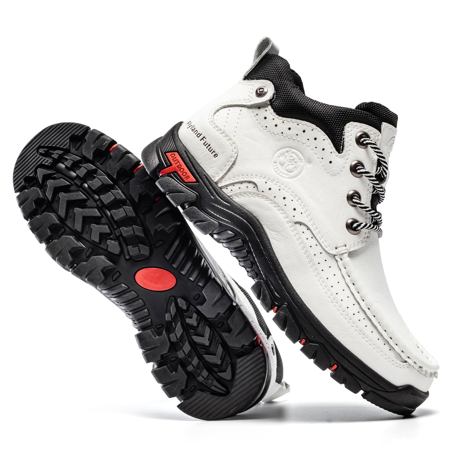 FLYLAND Men's Casual Boots Vintage Leather Ankle Dress Boot Chukka Boots Mid Top Non-Slip Driving Walking Shoes White 10.5
