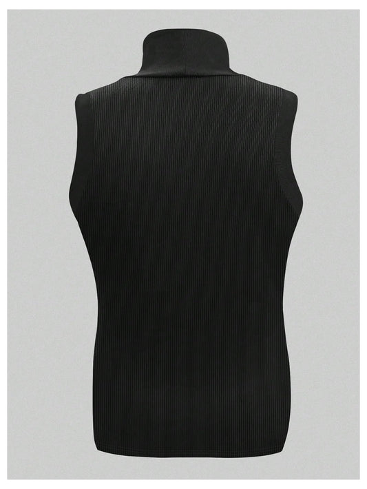 Milumia Men's Rib Knit Tank Top Sleeveless Mock Neck Casual Tops Streetwear Black Small