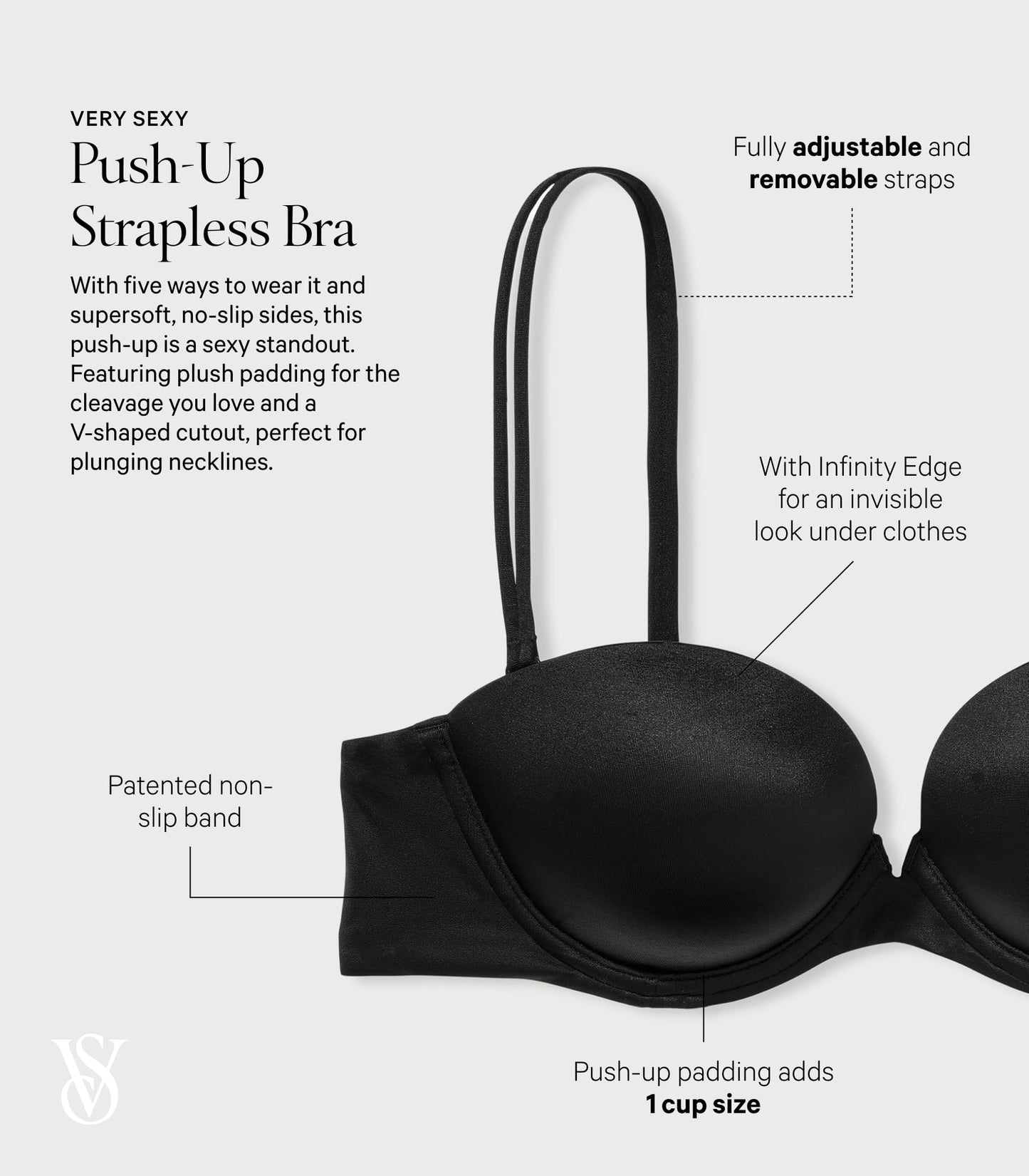 Victoria's Secret Very Sexy Strapless Push Up Bra, Bras for Women, VS White, 36B