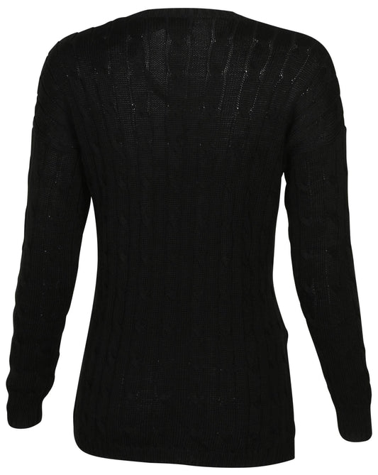 Polo Ralph Lauren Women's Cable Knit V-Neck Pony Sweater-Polo Black-Medium