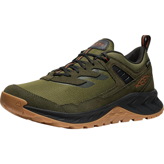 KEEN Men's Hightrail Low Height Durable Lightweight Breathable Leather Waterproof Hiking Shoes, Winter Moss/Gold Flame, 11.5