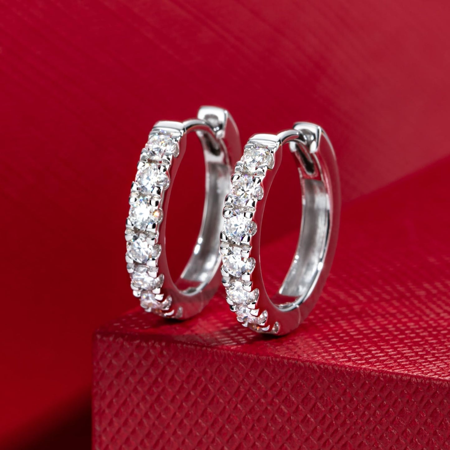 14K White Gold Hoop Earrings Moissanite Real Solid Gold Hypoallergenic Earring for Women Men Her Him 8mm inner diameter