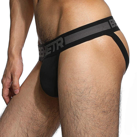 BSHETR Men's Jockstraps Athletic Supporters 4-Pack Cotton Work Out Underwear (Black(4-Pack), Medium 28"-30",71cm-76cm)