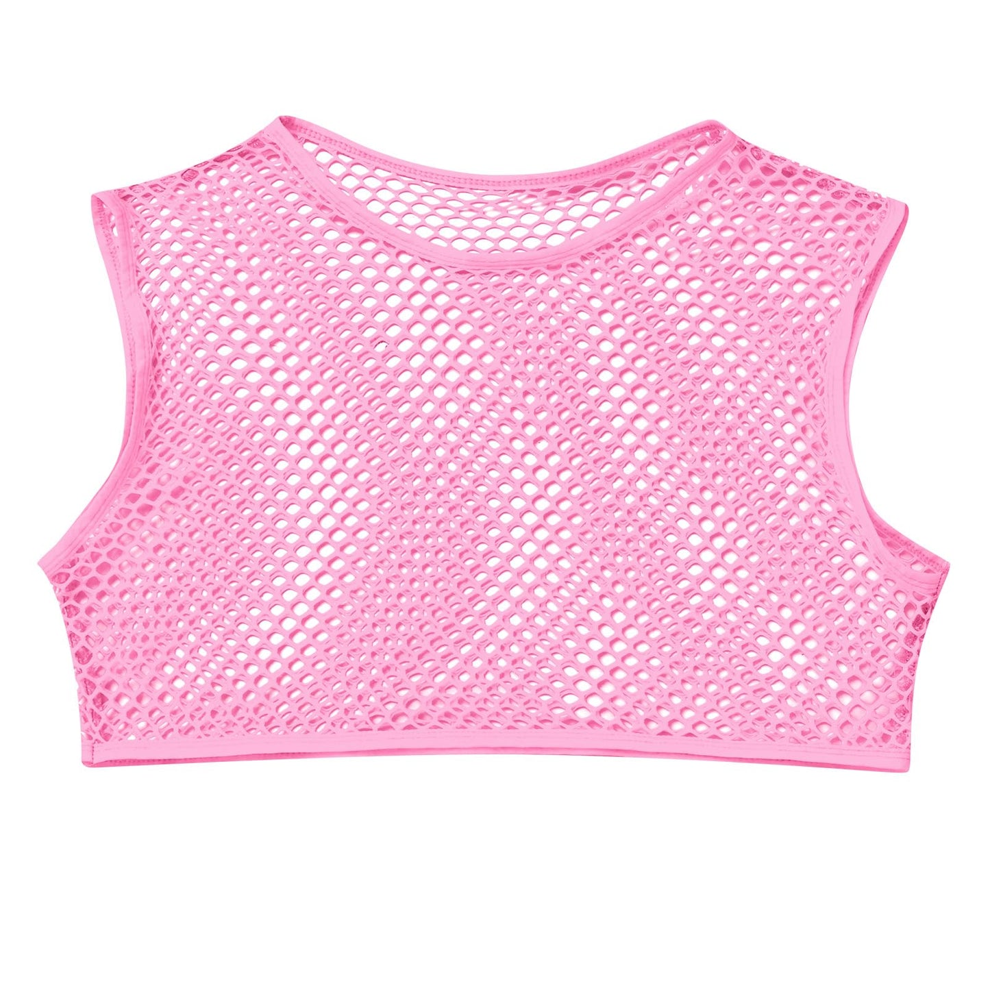 ABAFIP Men's Fishnet Crop Tank Top Sleeveless Mesh Tank Tops Sheer Fishnet Rave Top Muscle Shirts Summer Half Undershirts Pink XX-Large