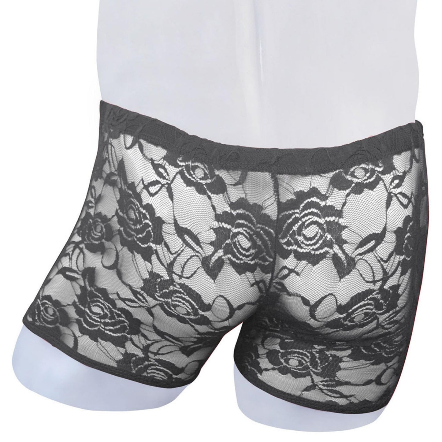 BreakEgg Men's Lace Boxers Underwear Seamless Lace Design with Low Waist Sexy and Comfortable Mens Under Panties (Black,One Size)
