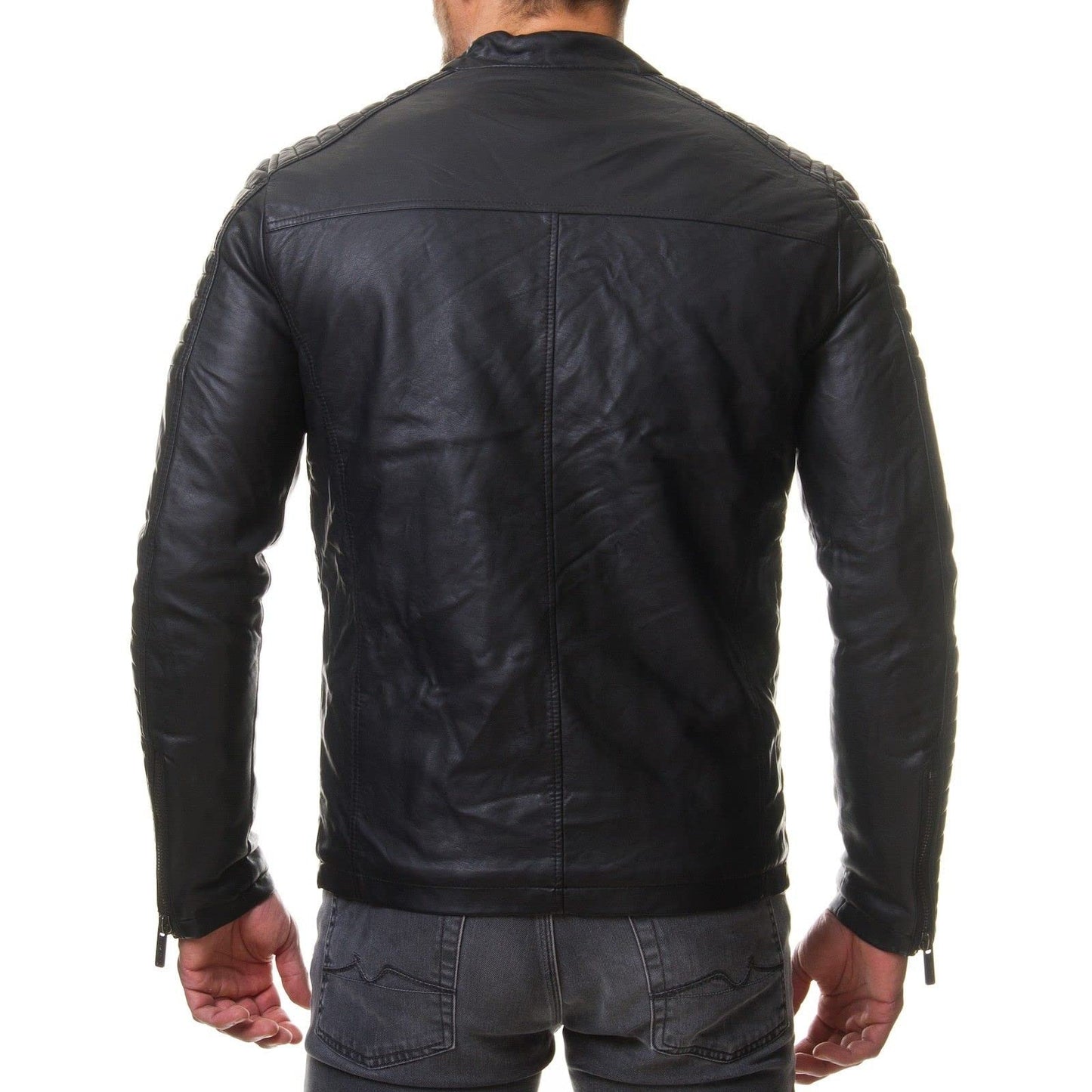 DECIMAL Men's Black REAL Lambskin Leather Biker Jacket VINTAGE GENUINE MOTORCYCLE JACKETS FOR MEN (US, Alpha, X-Large, Regular, Regular, B59 BLACK)
