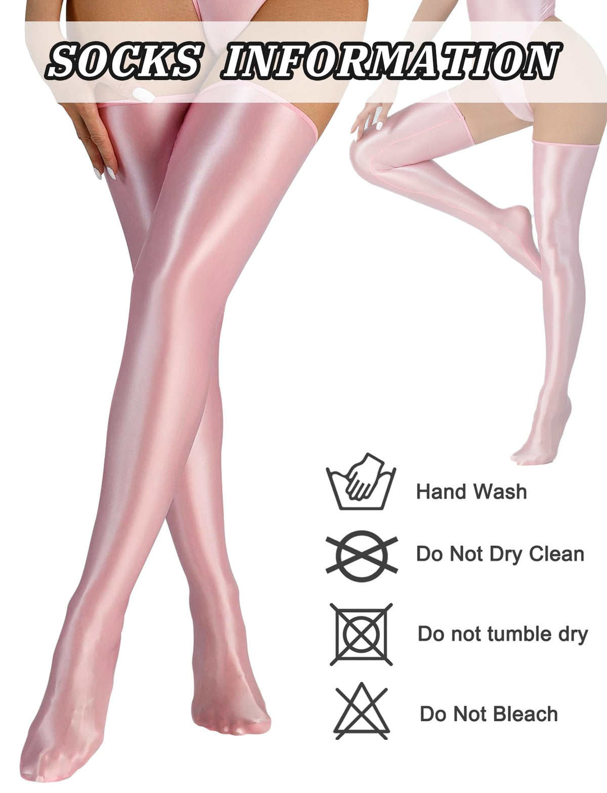 Sissy Oil Glossy Thigh High Shiny Sheer Stockings Pink