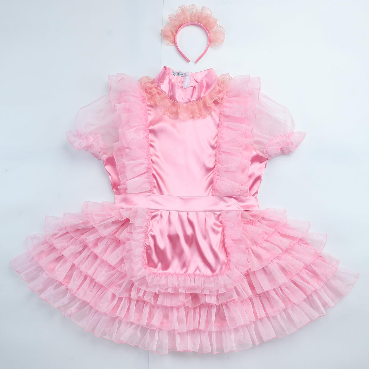 Sissy - Femboy - Women French Maid Pink Satin Dress Crossdresser)