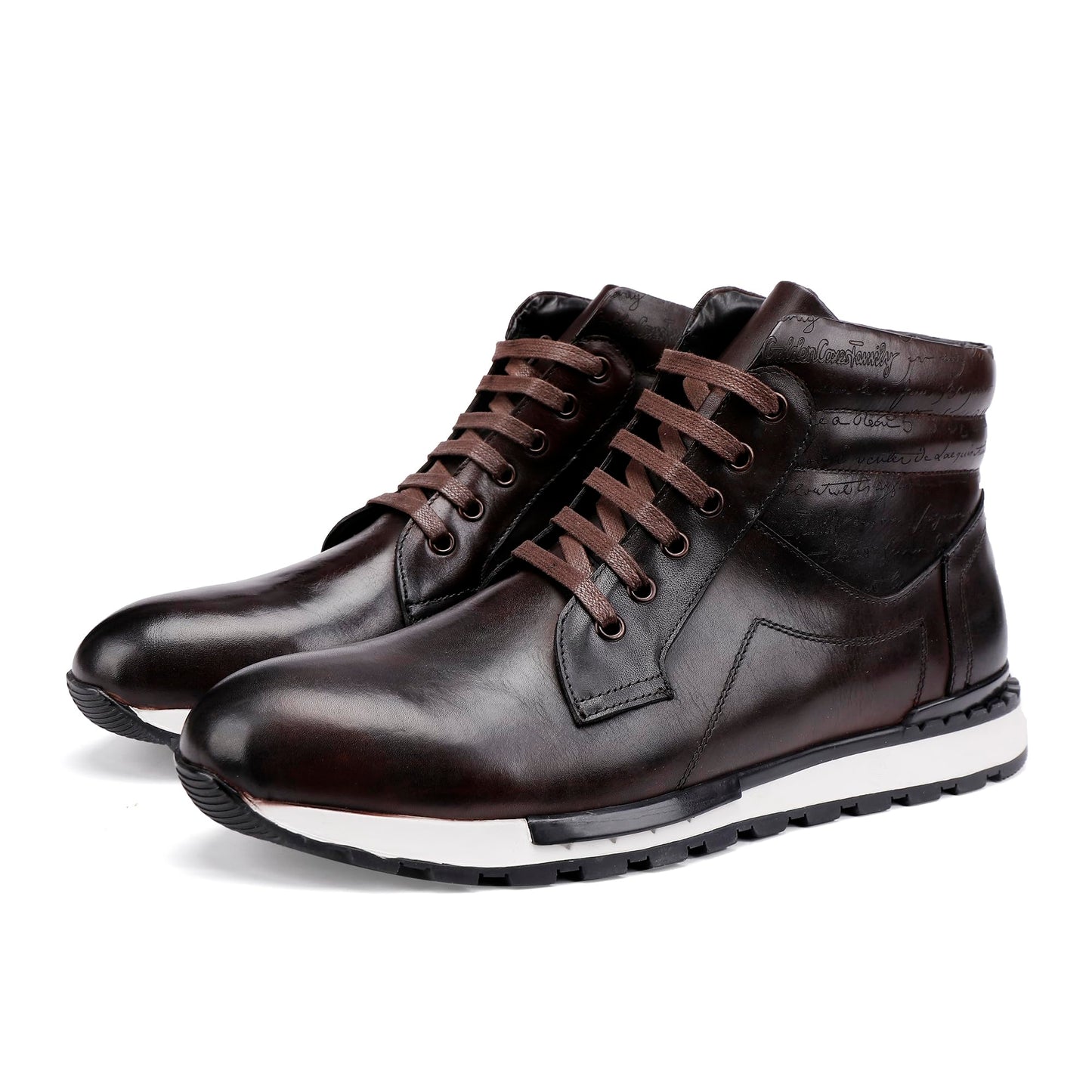 GOLDEN COXES FAMILY Fashion Men's Leather Lace-up Dress Boots, Mid Top Casual Chukka Sneaker Boot Business Shoes for Men, Coffee, 10.5