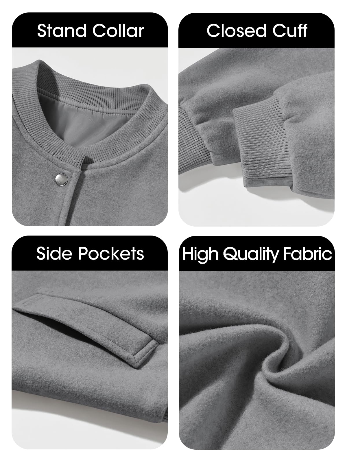 Womens Cropped Bomber Jacket Varsity Short Pea Coats Button Down Winter Casual Outerwear
