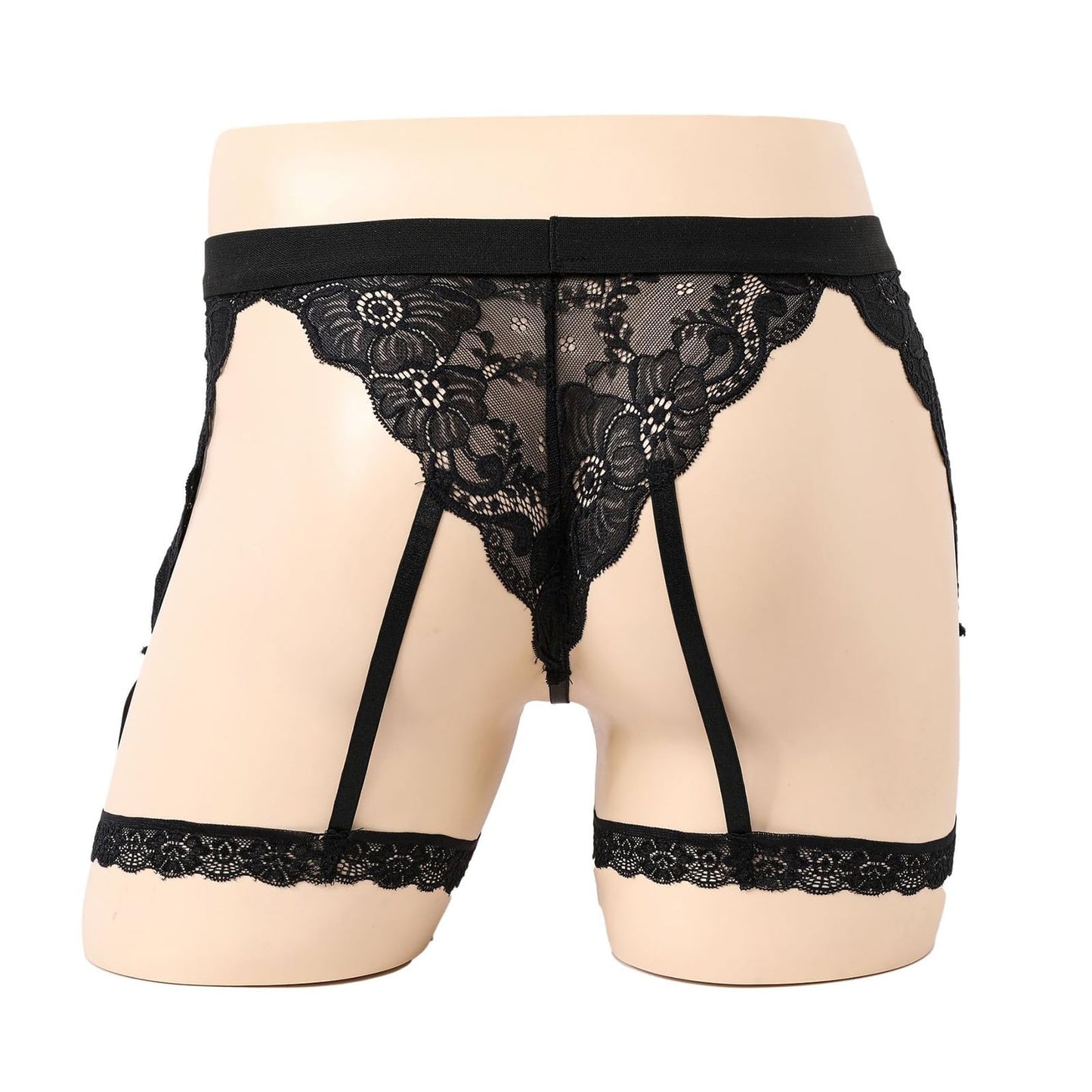 ABAFIP Men's Lace Underwear Sheer Pouch Garter Panties Crossdressing Sexy Lingerie Sissy Underpants Black Medium