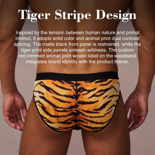BSZN Men's Sexy Briefs, Tiger Print Wild Sexy Men Underwear, Mid Rise High Cut Tight Fit Matte Moisture Wicking Sexy Lingerie from P-Wild Roar Collection
