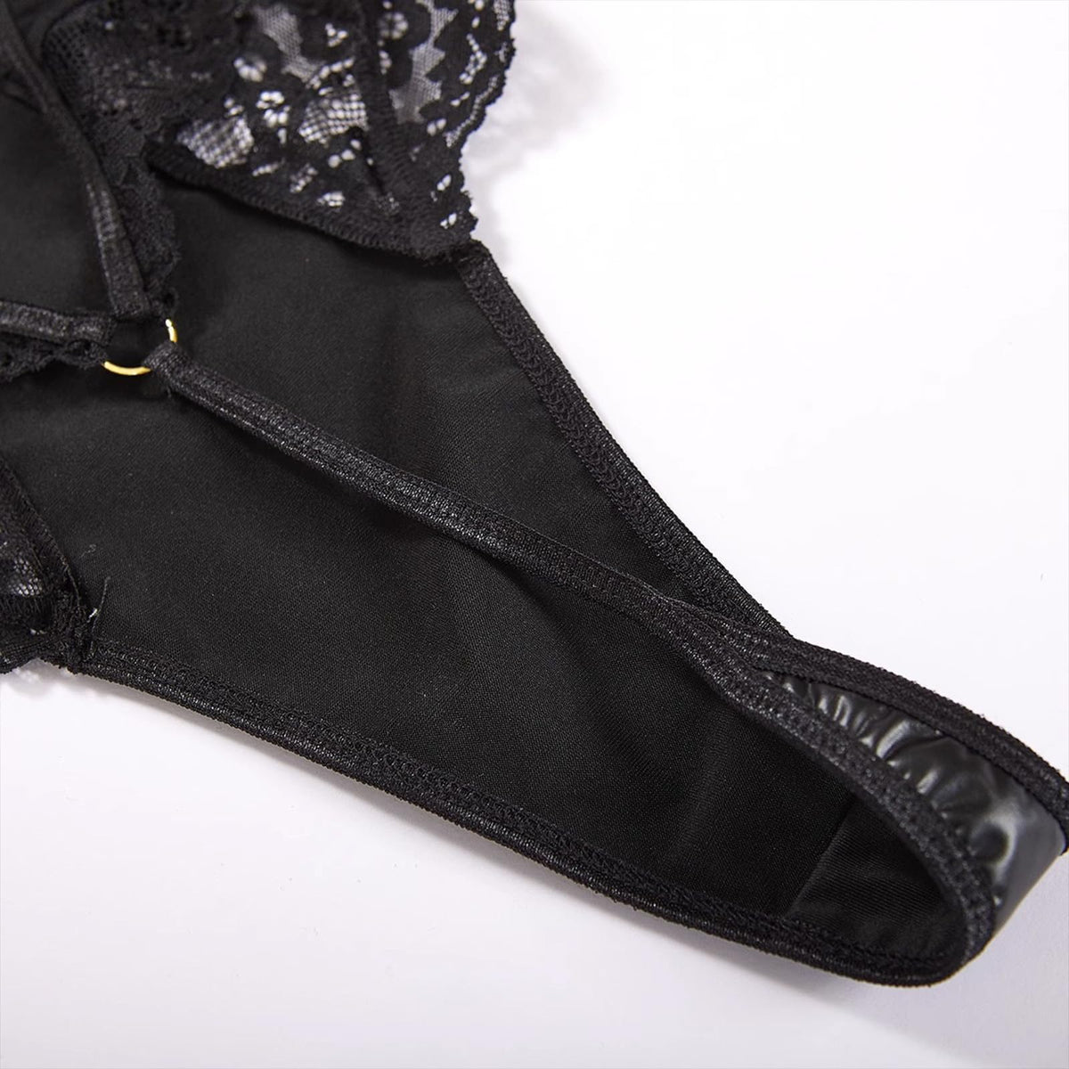 Women’s Teddy Bodysuit Lace Leather Pu Nightshirt One Piece Clubwear cosplay Lingerie (Black-3, X-Large)