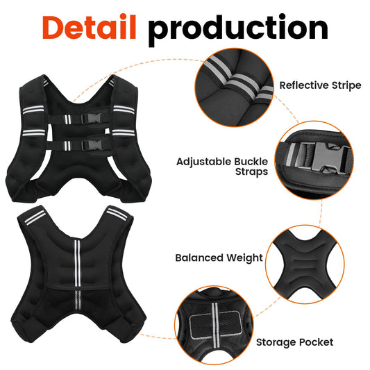 Poudee Weighted Vest, 12LB Weight Vest for Men Women, Body Weight Vests Adjustable with Reflective Stripe for Strength Training, Running, Training Workout, Jogging, Walking - 12LB
