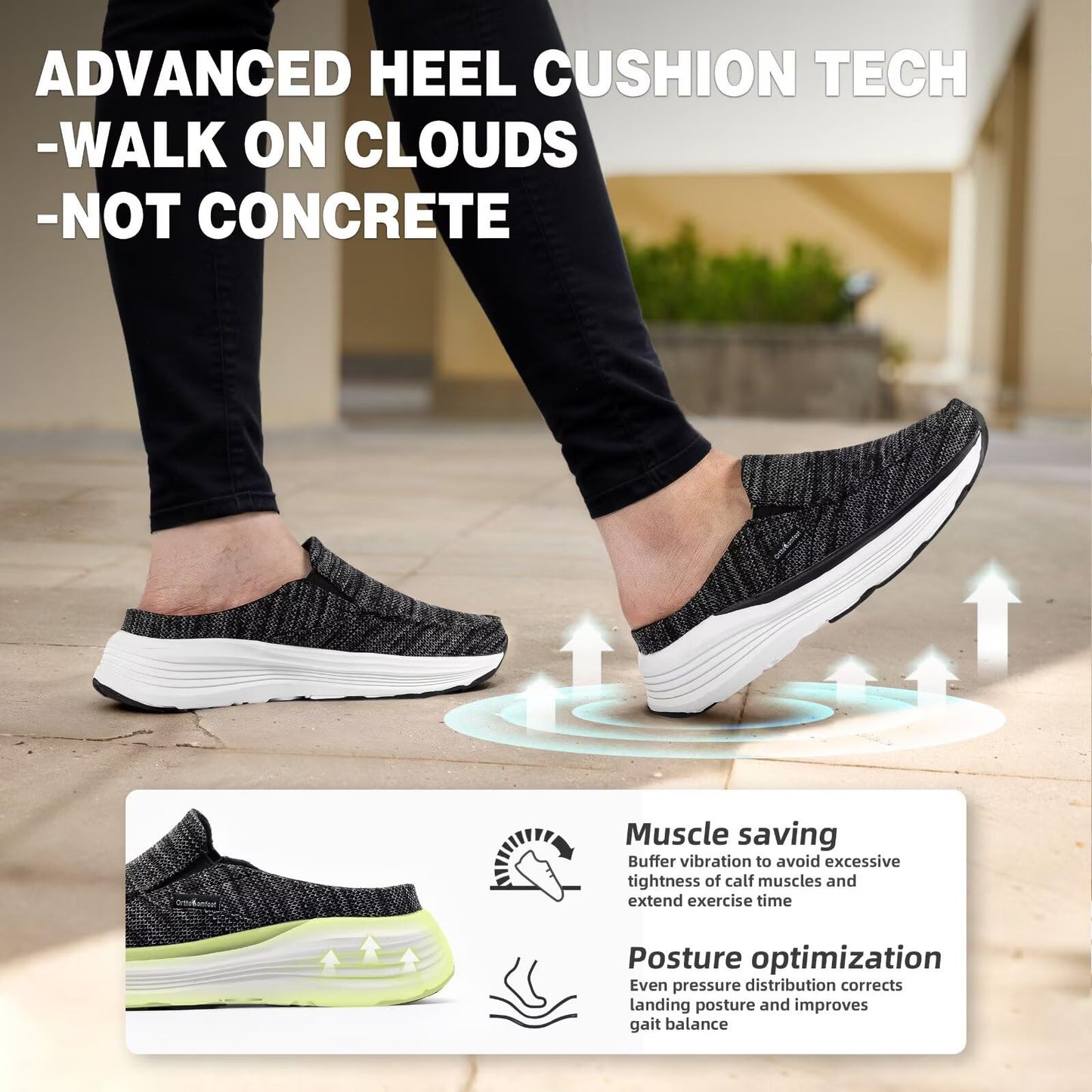 Women's Orthopedic Slip On Slippers Shoes: Comfortable Womens Slip-On for Flat Feet, Light-Weight Slippers for Plantar Fasciitis Relief, Cushioned Rubber Sole Loafers for Comfy Working Black Size 9