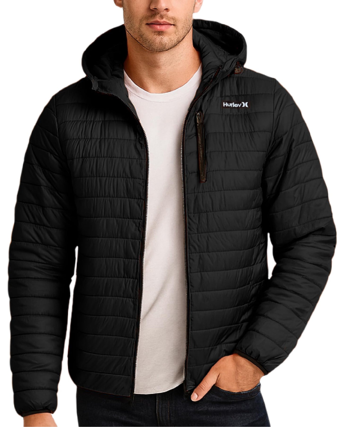Hurley Men's Jacket - Balsam Lightweight Packable Puffer Coat - Weather Resistant Outerwear Windbreaker Coat for Men (M-XL), Size Medium, True Black
