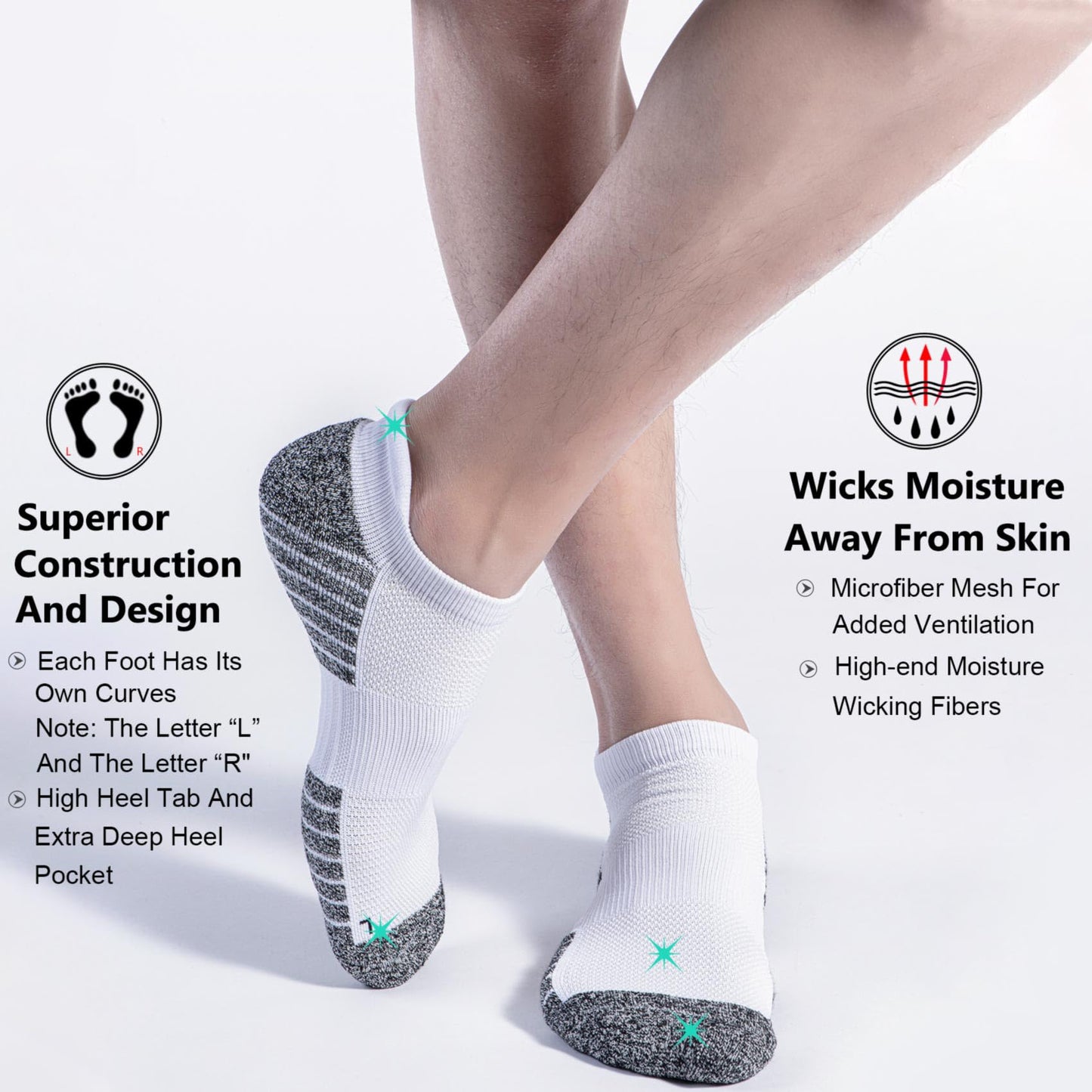 SITOISBE No Show Sports Compression Running Socks for Men Women Circulation 4-pairs, Low Cut Cushioned Socks Moisture Wicking Arch Support for Planter Faciatis Golf Exercise, White, Medium