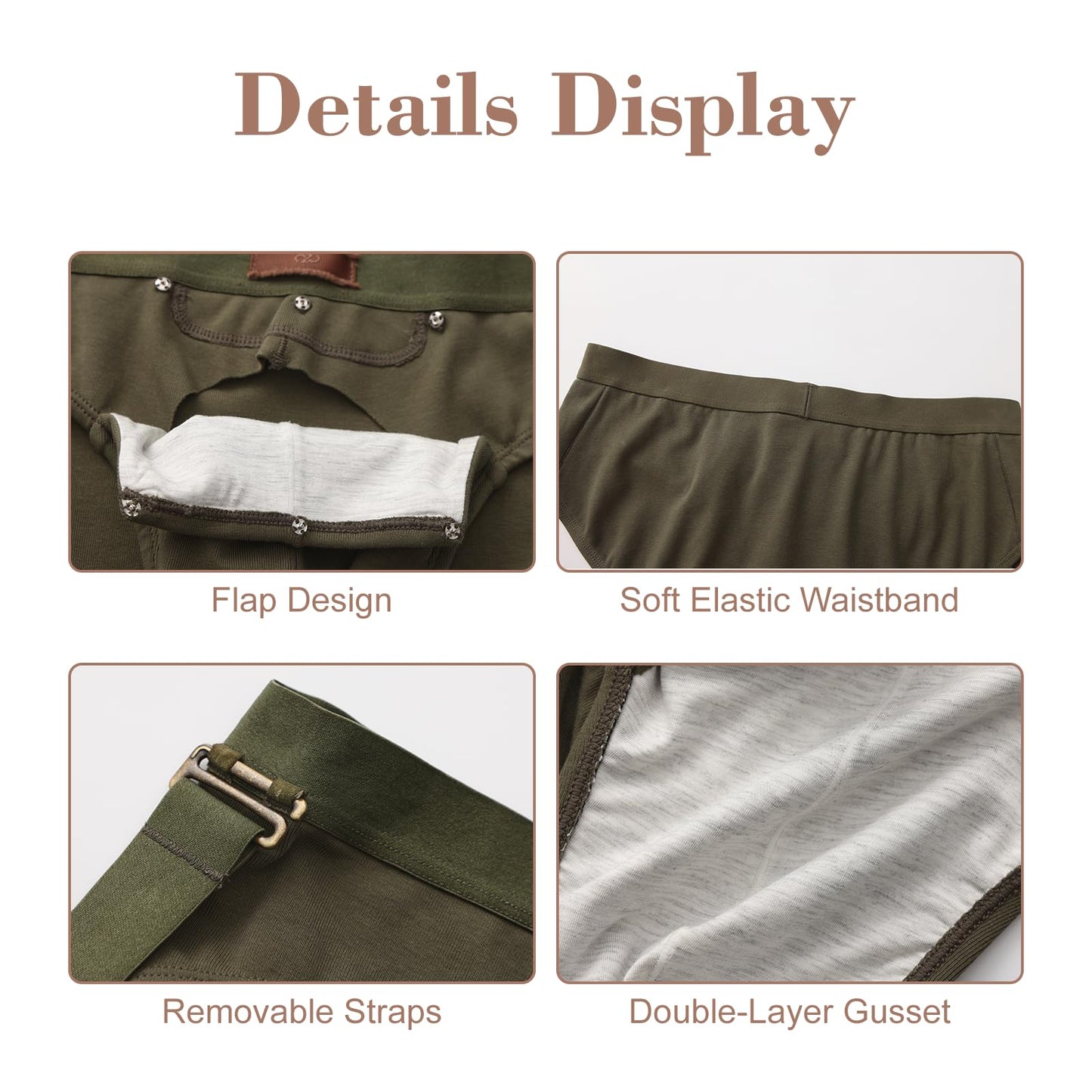 BSZN Men's Sexy Briefs, Army Green Detachable Leg Strap Sexy Men Underwear, Mid High Rise Front Snap Open Pouch Vintage Metal Role Play Sexy Lingerie from L-Night Authority Badge Collection