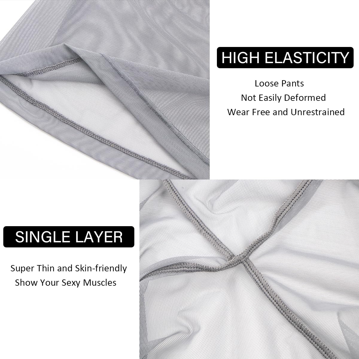YINYOUYU Mens Mesh Pants See Through Underwear Pajama Bottoms Lounge Home Leggings Sleepwear Cool Dry Yoga Trousers XL Grey