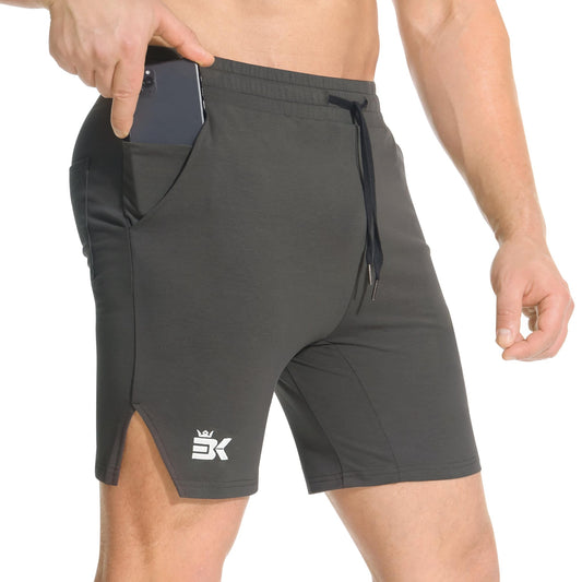 BROKIG Men's Airstretch Gym Shorts,5 Inch Slim Fit Running Exercise Athletic Workout Shorts for Men with Zipper Pockets(Oliver Grey,Medium)