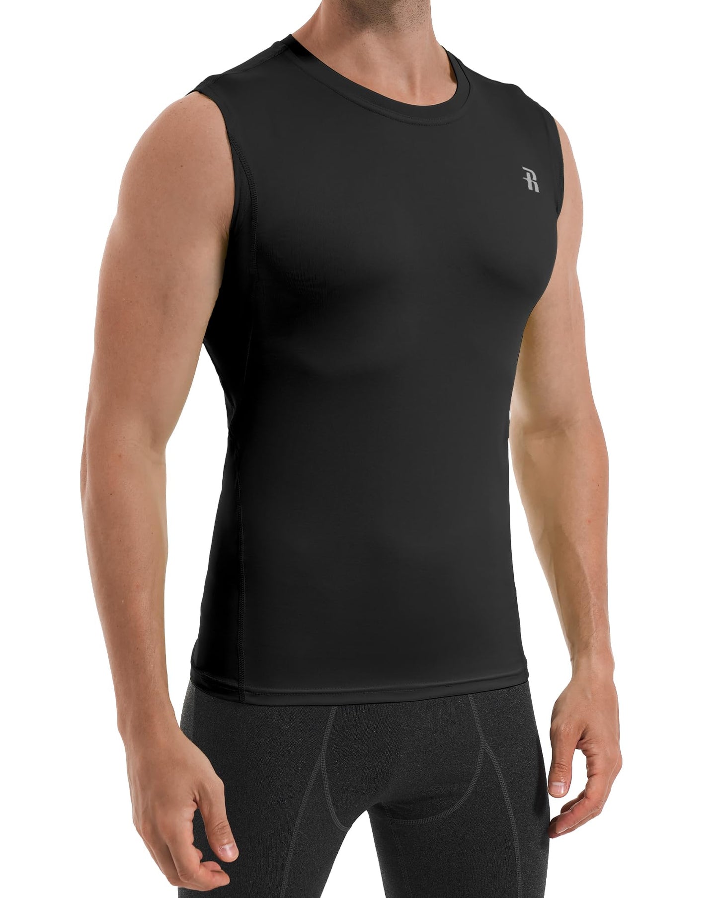 Runhit Sleeveless Compression Shirt Men Tank Tops Gym Workout Mens Sleeveless Tee Shirts for Running Black M