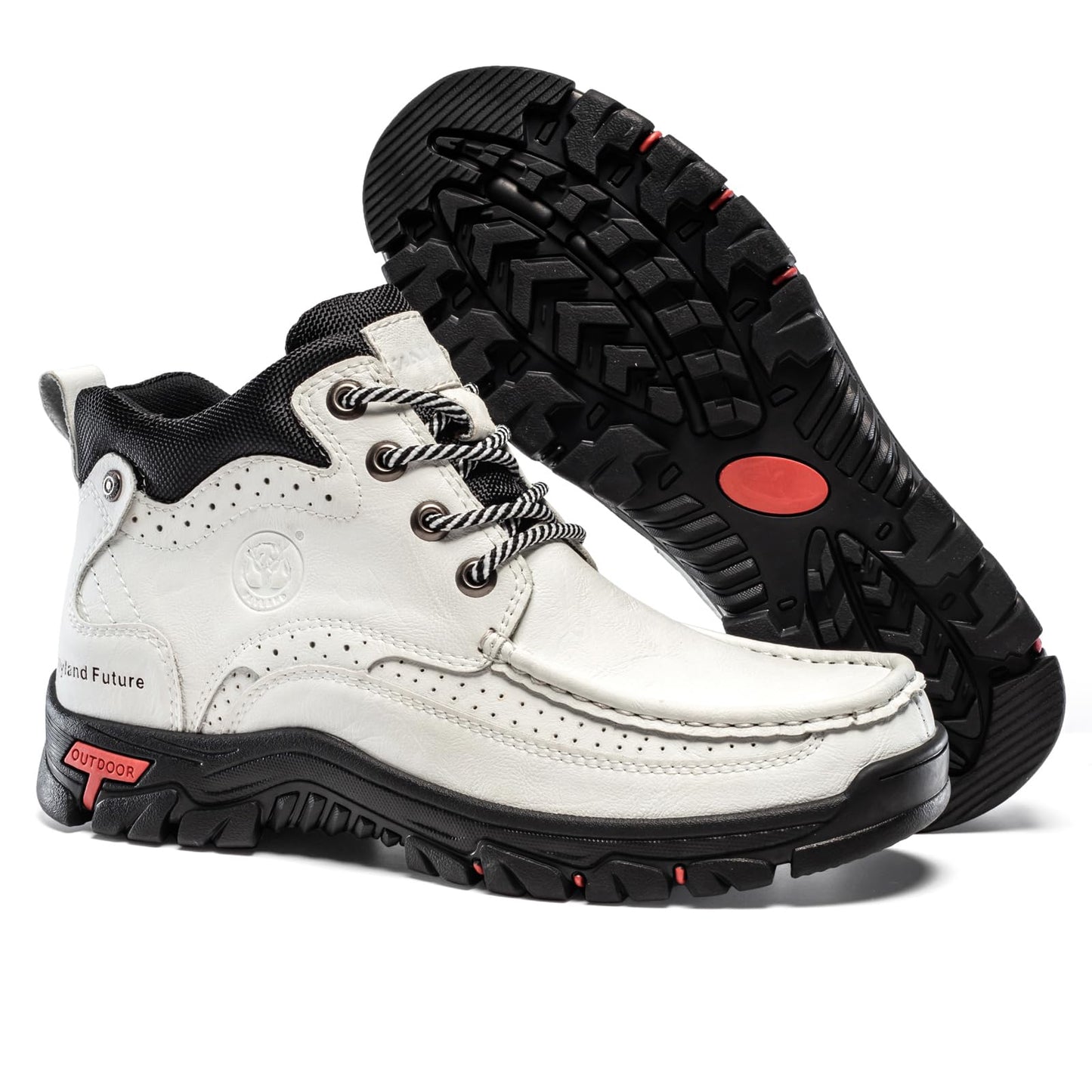 FLYLAND Men's Casual Boots Vintage Leather Ankle Dress Boot Chukka Boots Mid Top Non-Slip Driving Walking Shoes White 10.5