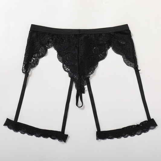 ABAFIP Men's Lace Underwear Sheer Pouch Garter Panties Crossdressing Sexy Lingerie Sissy Underpants Black Medium