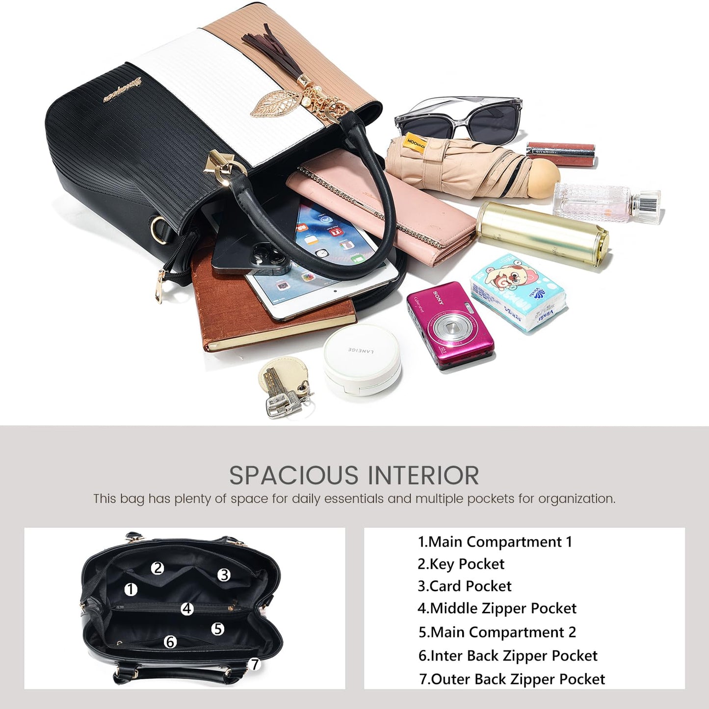 SiMYEER Purses and Handbags for Women Leather Tote Shoulder Bag Medium Satchel Purse Top Handle Bags for Ladies