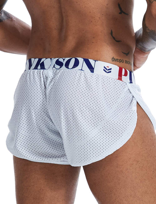 MIZOK Men's Slit Side Bodybuilding Shorts Breathable Mesh Workout Yoga Short (White,L)