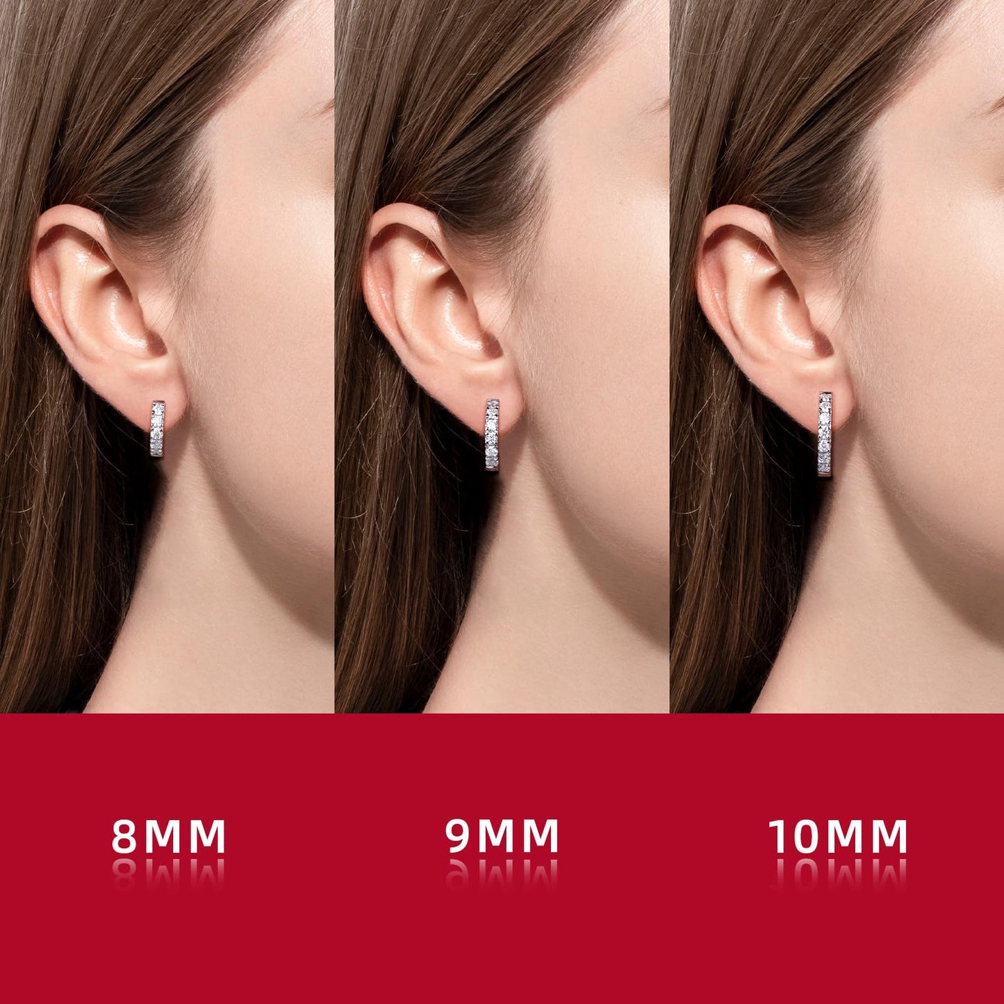 14K White Gold Hoop Earrings Moissanite Real Solid Gold Hypoallergenic Earring for Women Men Her Him 8mm inner diameter