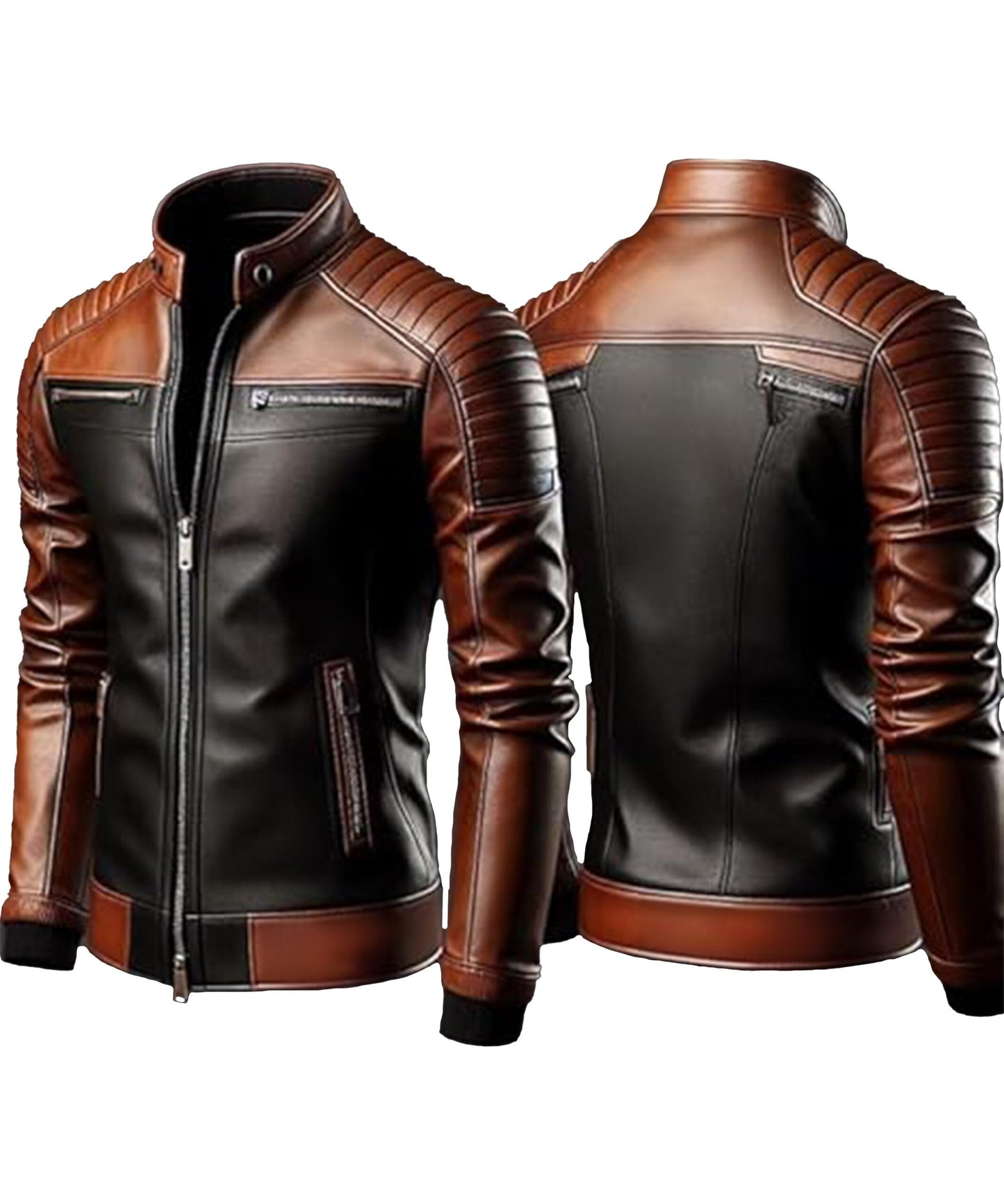 TRENDS GENESIS Men's Vintage Sheepskin Cafe Racer Biker Motorcycle Genuine Leather Jacket for Men | BR7 Brown, M