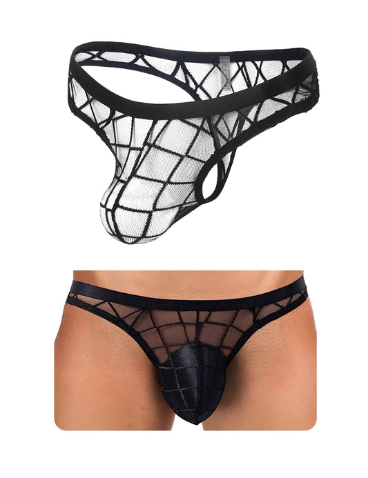 sunshinelady Mens Sexy Mesh Thong Low Rise G String T-Back See Through Underwear Black Breathable Panties for Men M
