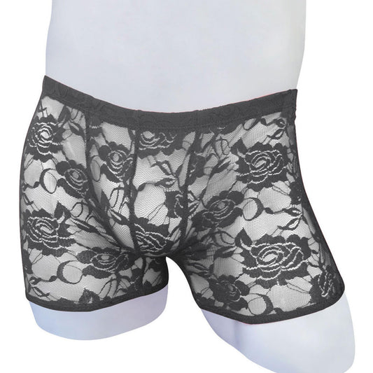 BreakEgg Men's Lace Boxers Underwear Seamless Lace Design with Low Waist Sexy and Comfortable Mens Under Panties (Black,One Size)