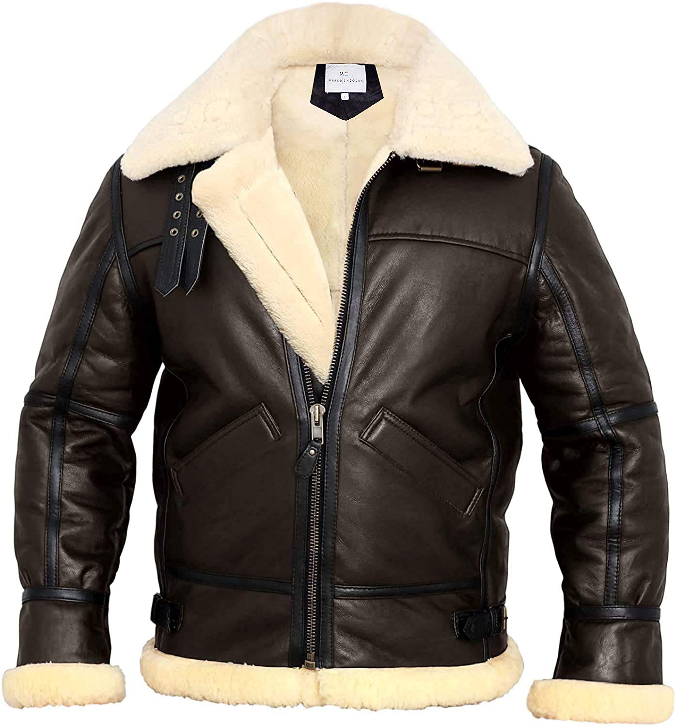 MARCO ENZOLANI B3 Bomber Jacket Aviator Real Shearling B3 Bomber Jacket Winter (Brown, 2xl)