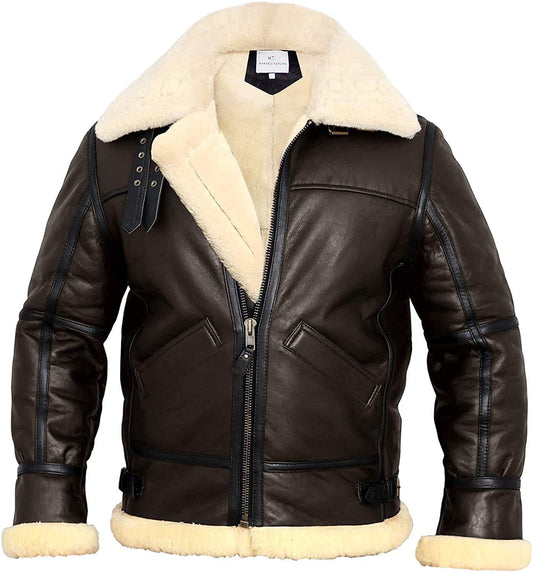 MARCO ENZOLANI B3 Bomber Jacket Aviator Real Shearling B3 Bomber Jacket Winter (Brown, 2xl)
