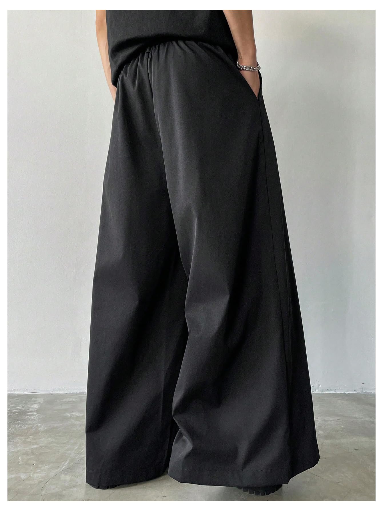 OYOANGLE Men's Baggy Wide Leg Pants Zipper Fly Pleated Trousers Business Casual Dress Pants with Pocket Black X-Large