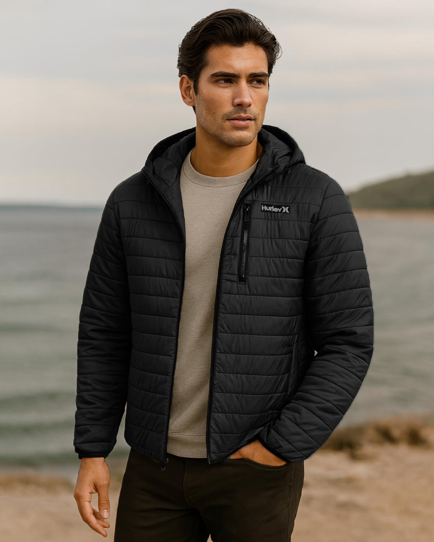 Hurley Men's Jacket - Balsam Lightweight Packable Puffer Coat - Weather Resistant Outerwear Windbreaker Coat for Men (M-XL), Size Medium, True Black