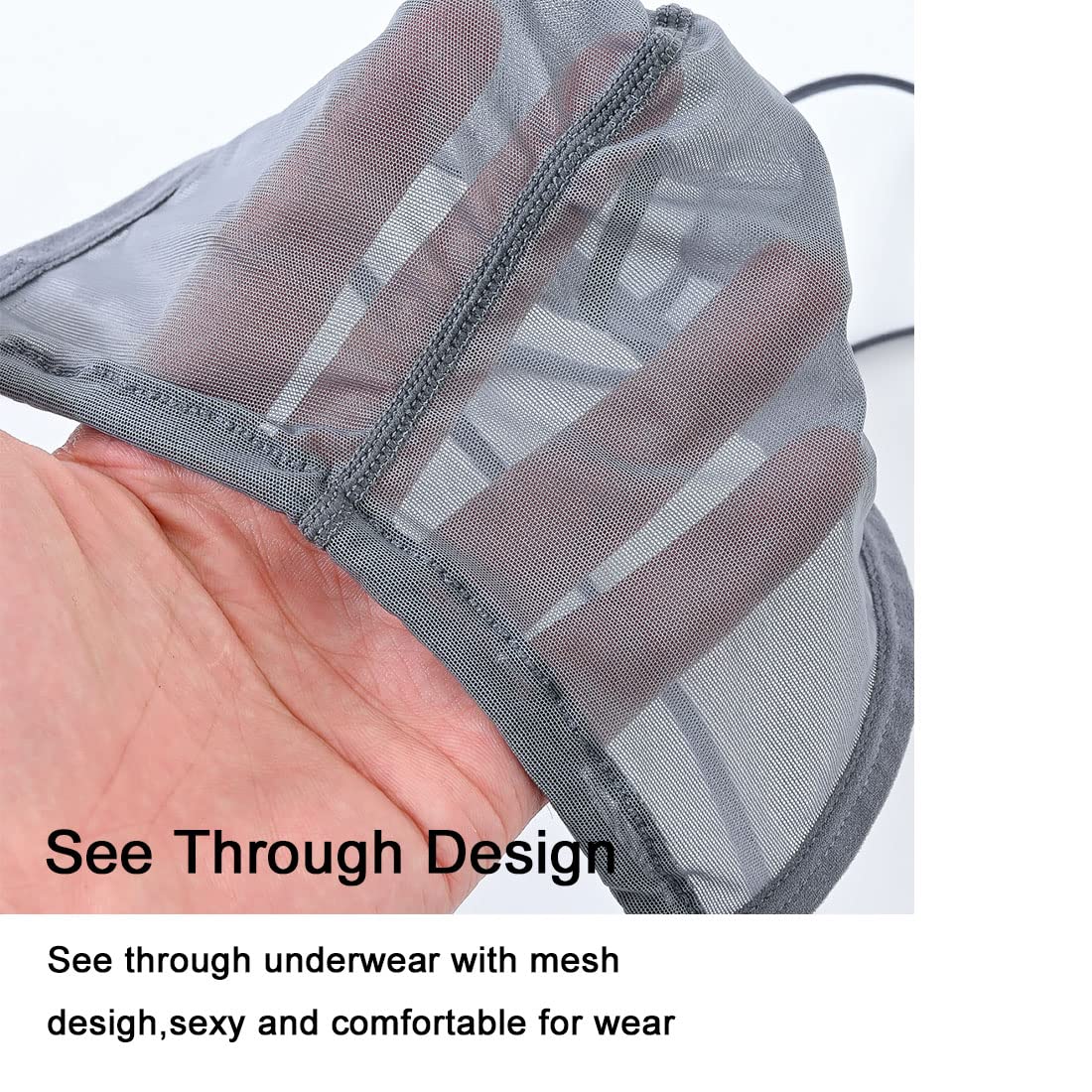 Men's Sexy G String Thongs Seamless Ice Silk Adjustable Bulge Pouch Mesh Underwear,XL