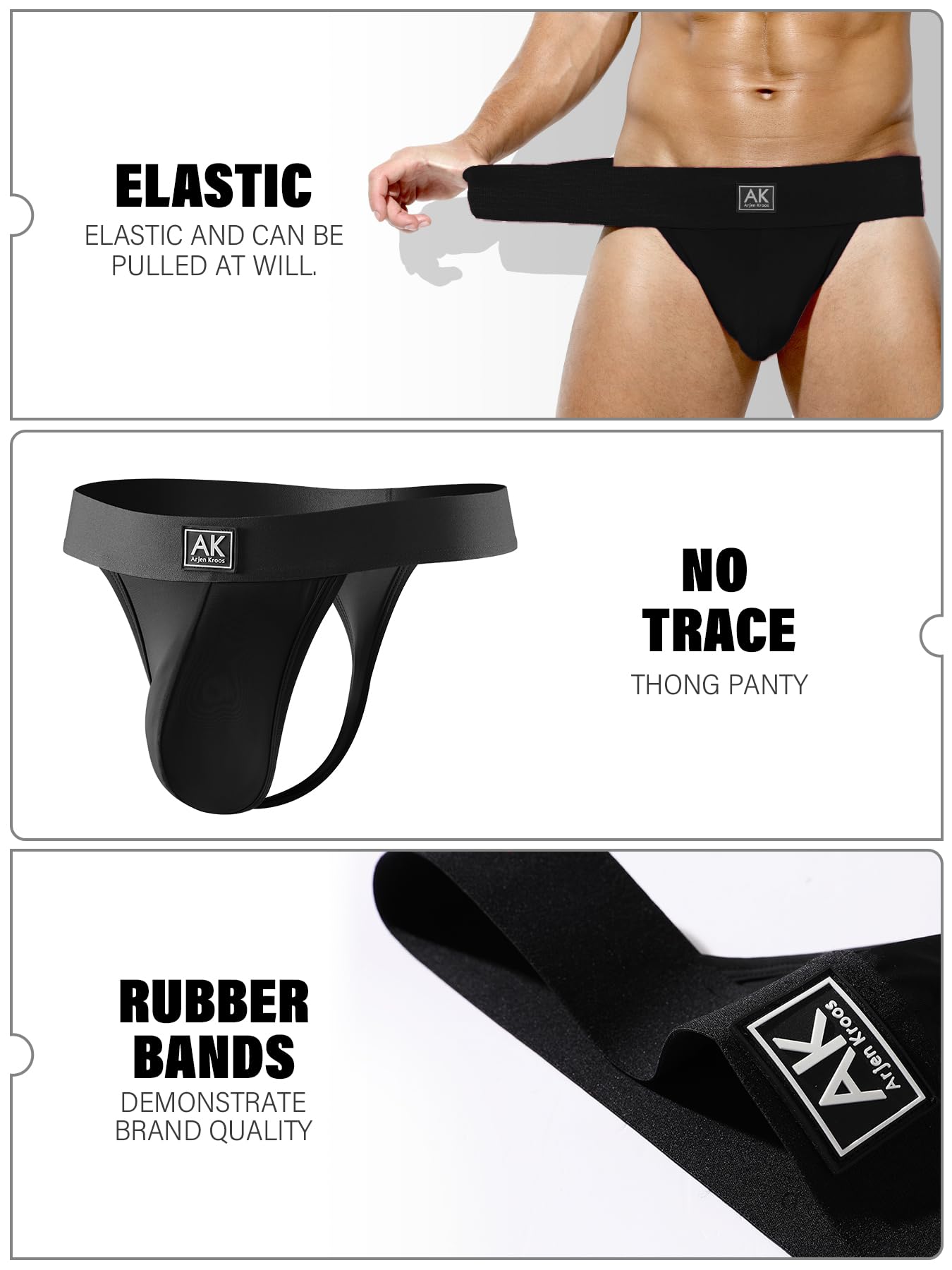 Arjen Kroos Men's Sexy Thongs Underwear Pouch G-String Athletic Supporter Black