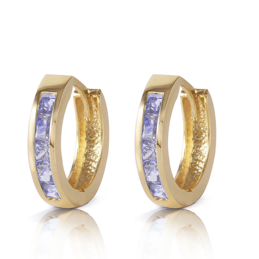 14k Solid Yellow Gold Huggie Hoop Wrap Cuffs Earrings with Stunning 0.95 CTW Princess Cut 10 pieces Natural Tanzanites - Perfect for Petite Ears Anniversary Birthday December Birthstone