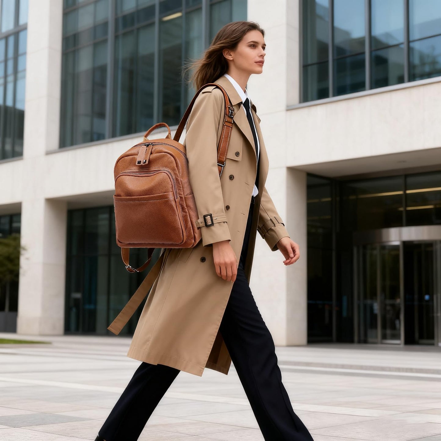 BOYATU Genuine Leather Backpack Purse for Women: Anti Theft Convertible Soft Backpacks - Elegant Womens Travel Backpack (01 Caramel Brown)