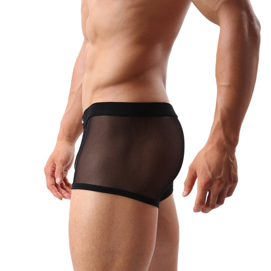 Men's Sexy Boxer Briefs Gay Mesh Breathable Cool Low Rise Valentines Underwear(36Black,XXXXL)