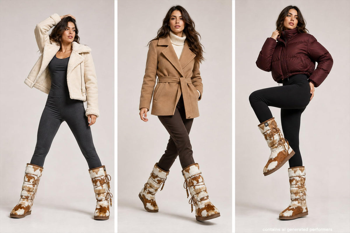 AU&MU AUMU Womens Comfort Suede Fur Mid- Calf Winter Boots Chestnut Size 8